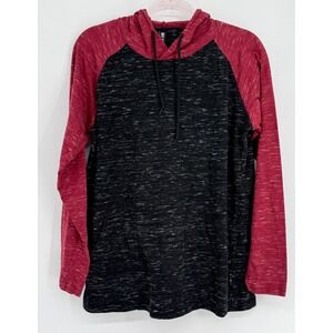 Navy Yard Mens Raglan Hoodie Black Burgundy Marled Space Dye Pullover Sz L